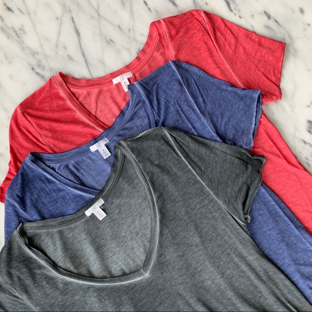 ‘BP. ‘ Distressed T-Shirts, XS (Grey, Blue, Red)